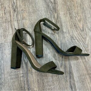 Olive Green Suede Block Heel Sandals